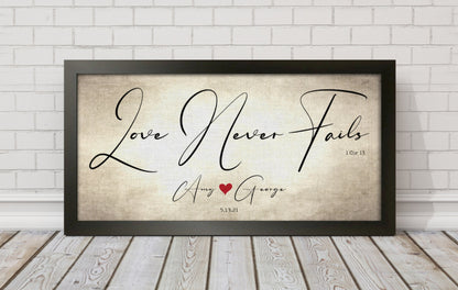 Personalized Love Never Fails Couple's Art - HoneycombProverbs - Giclée - Christian Wall Art