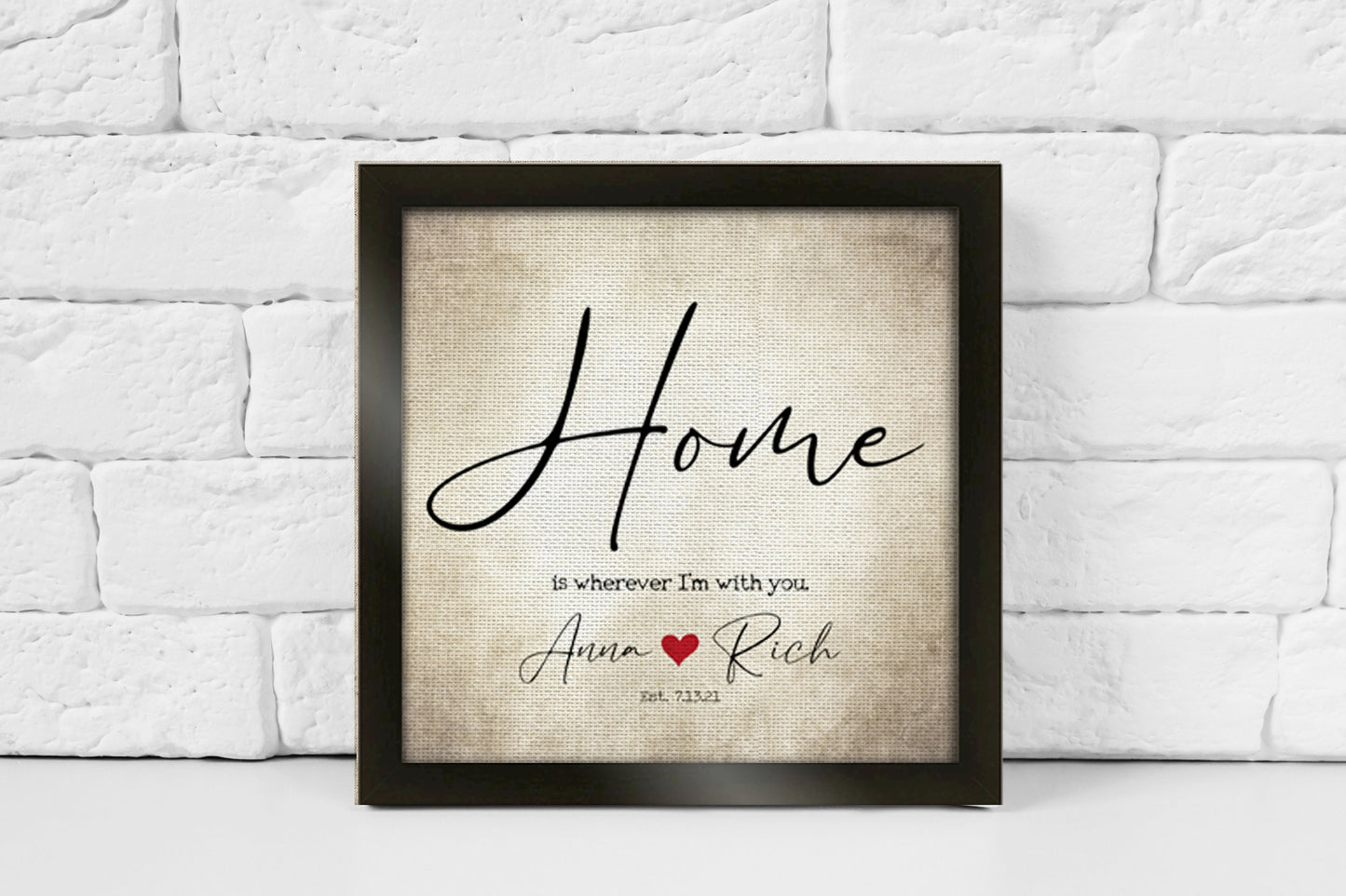 Couples' Personalized, "Home is wherever I'm with you" Framed Wall Decor - HoneycombProverbs - Giclée - 2nd Year Cotton Art