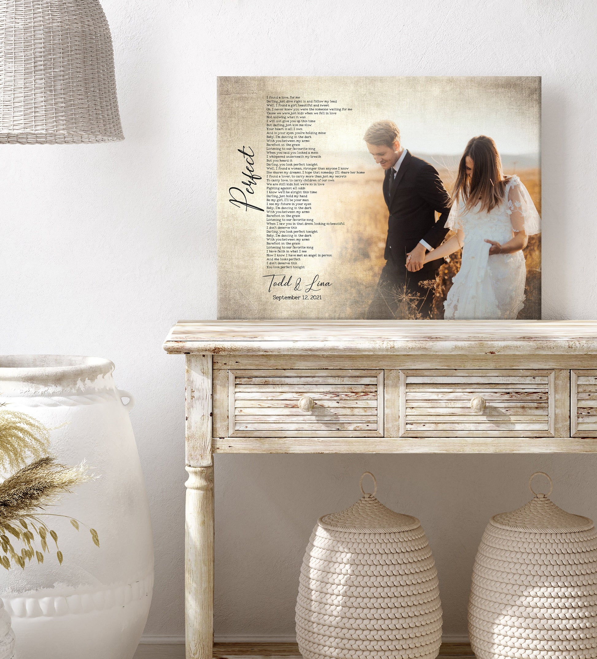 Vintage Melodies: Antiqued Song Lyrics and Photo Canvas - HoneycombProverbs - Signs - Photo Lyrics Wall Art