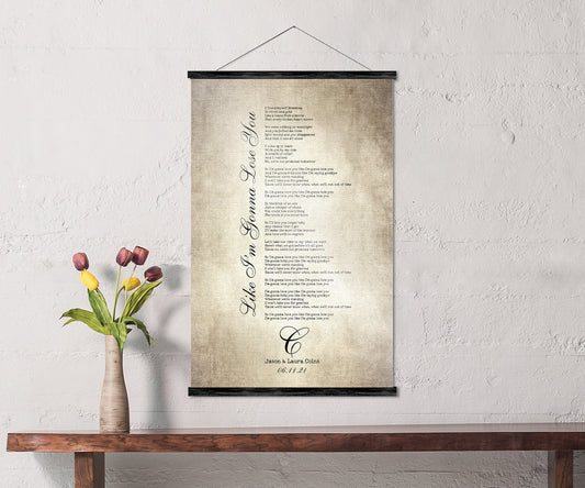 Our Song Scroll Tapestry, Cotton Anniversary - HoneycombProverbs - Tapestries - Vintage Lyrics Wall Art