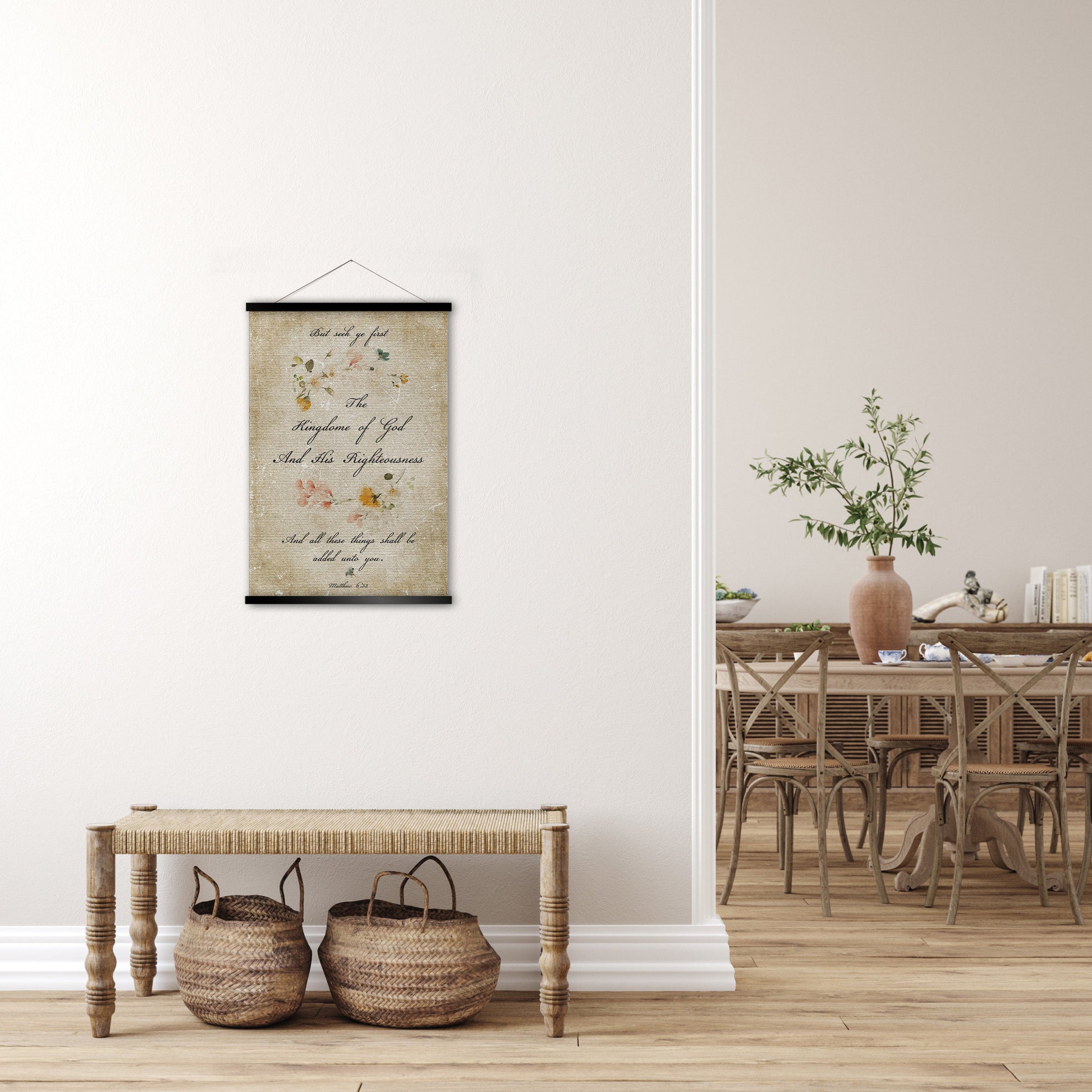 Seek Ye First Cottage Garden Scroll Tapestry - HoneycombProverbs - Tapestries - Christian Wall Art
