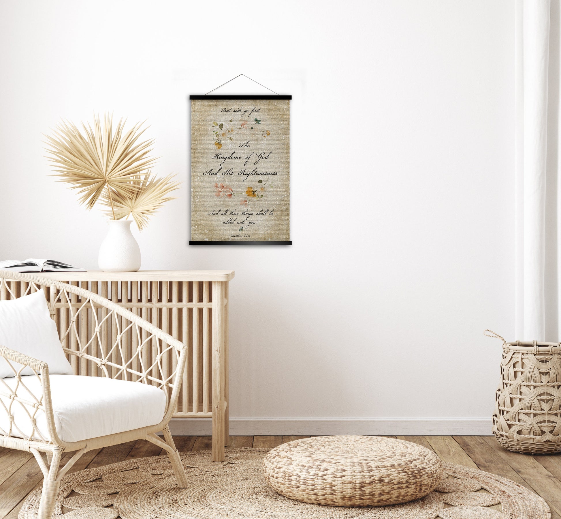 Seek Ye First Cottage Garden Scroll Tapestry - HoneycombProverbs - Tapestries - Christian Wall Art