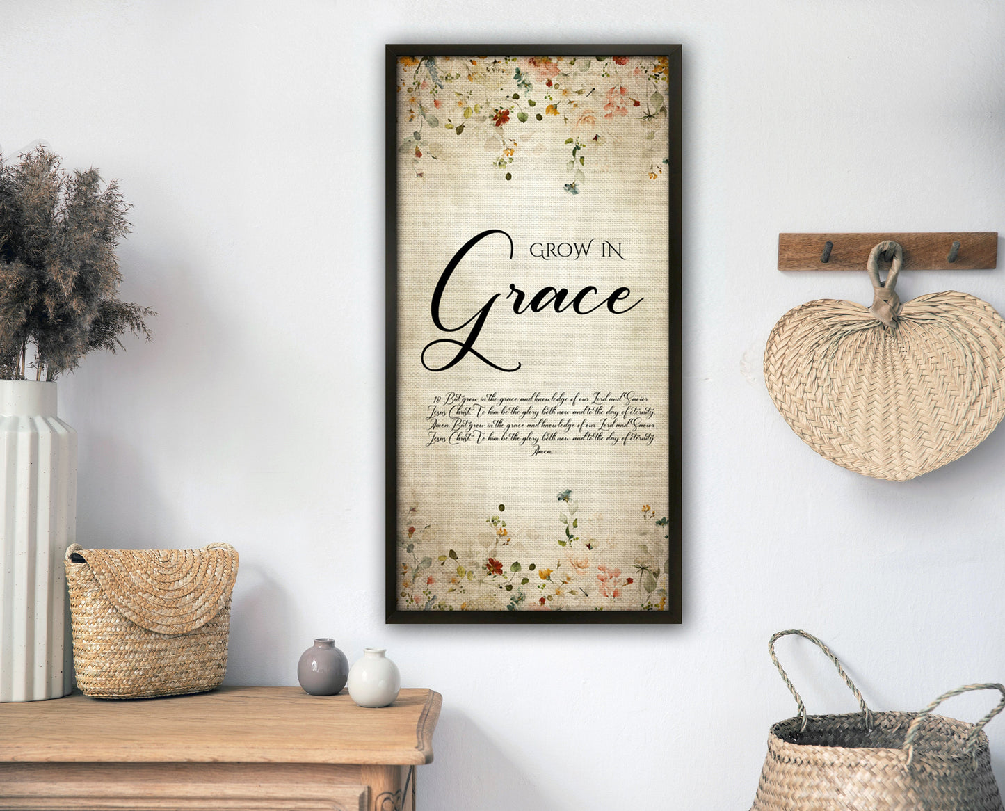 Grow in Grace, Cottage Garden Floral Scripture Decor - HoneycombProverbs - Giclée - Christian Wall Art