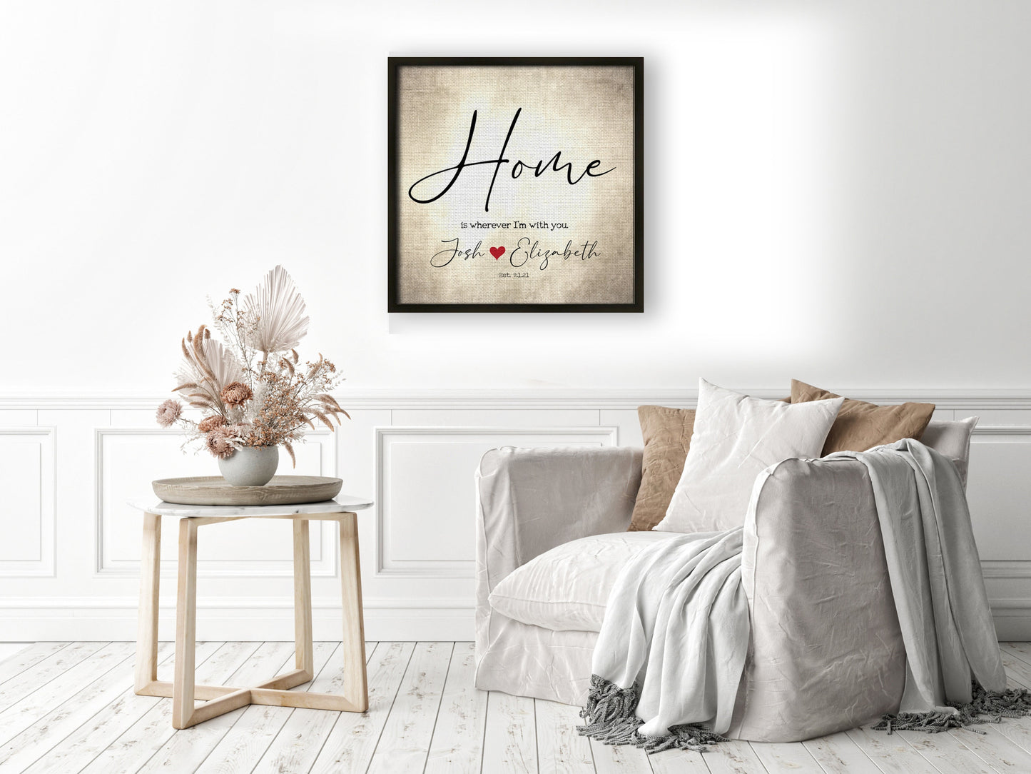 Couples' Personalized, "Home is wherever I'm with you" Framed Wall Decor - HoneycombProverbs - Giclée - 2nd Year Cotton Art