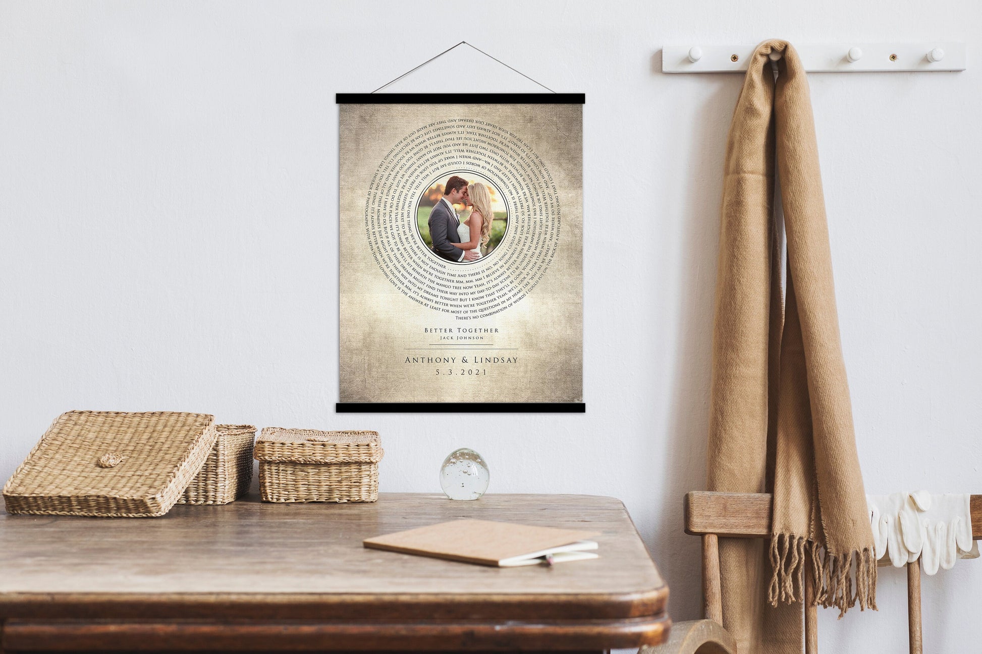 2 Year Cotton Anniversary, Photo Record Art - HoneycombProverbs - Tapestries - Rustic Lyrics Wall Decor