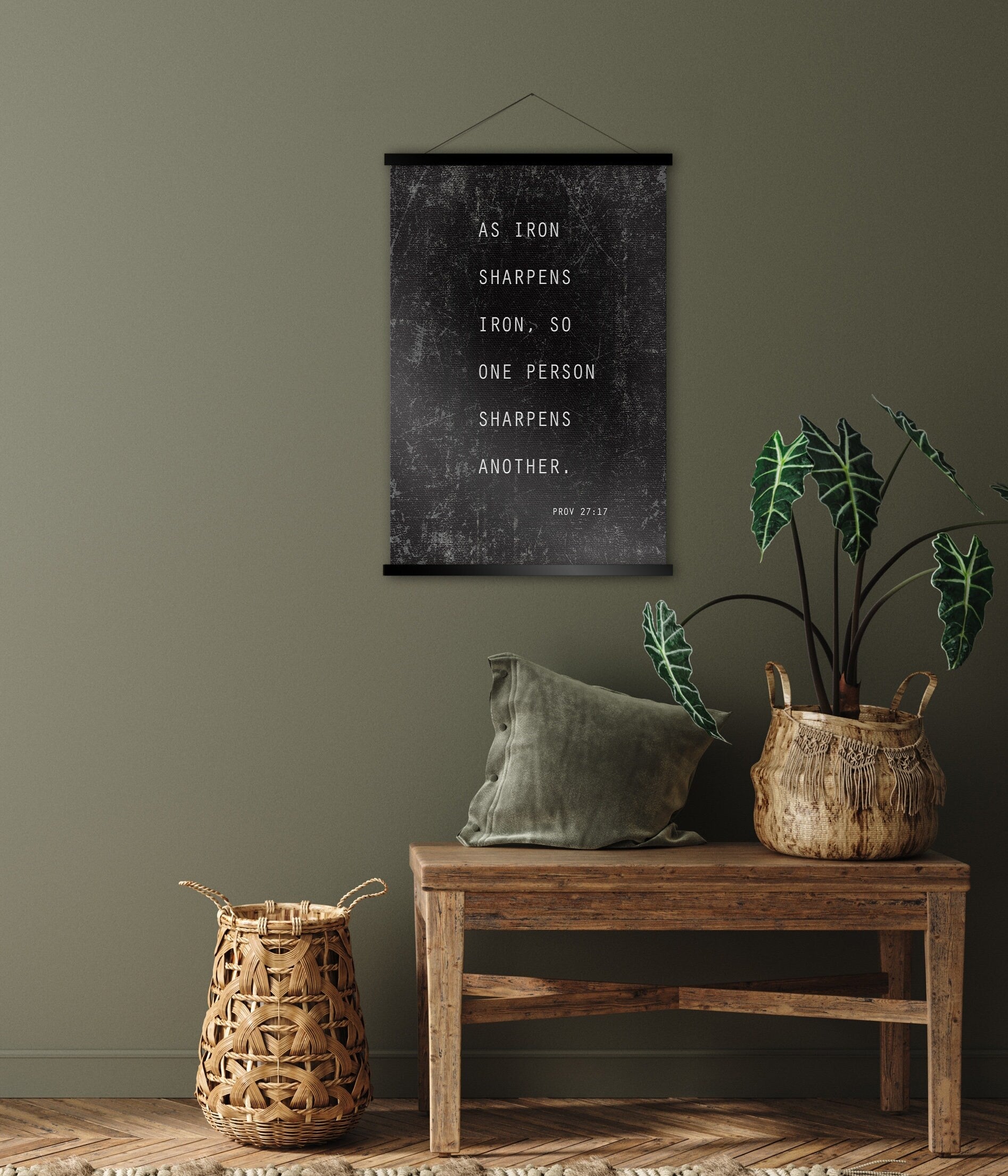 Proverbs 27:17 Rustic Grunge Scroll Tapestry - HoneycombProverbs - Tapestries - Christian Wall Art