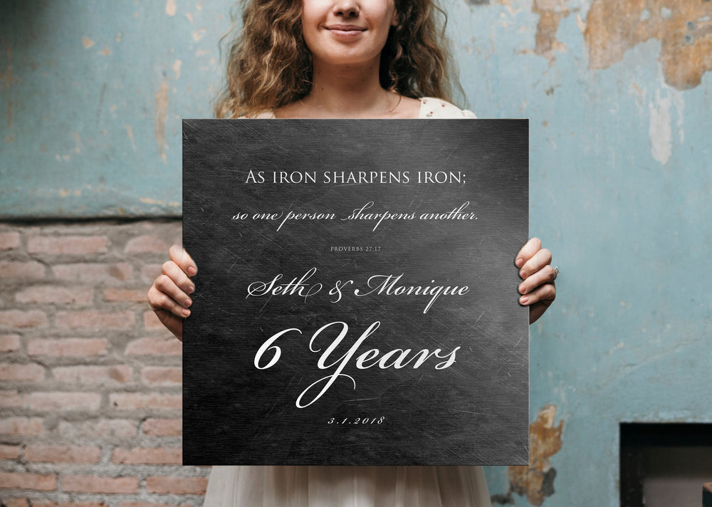 6 Year Anniversary Plaque, As iron sharpens iron Sign, Wall decor for couple, Iron anniversary gift, Personalized, Traditional iron gift