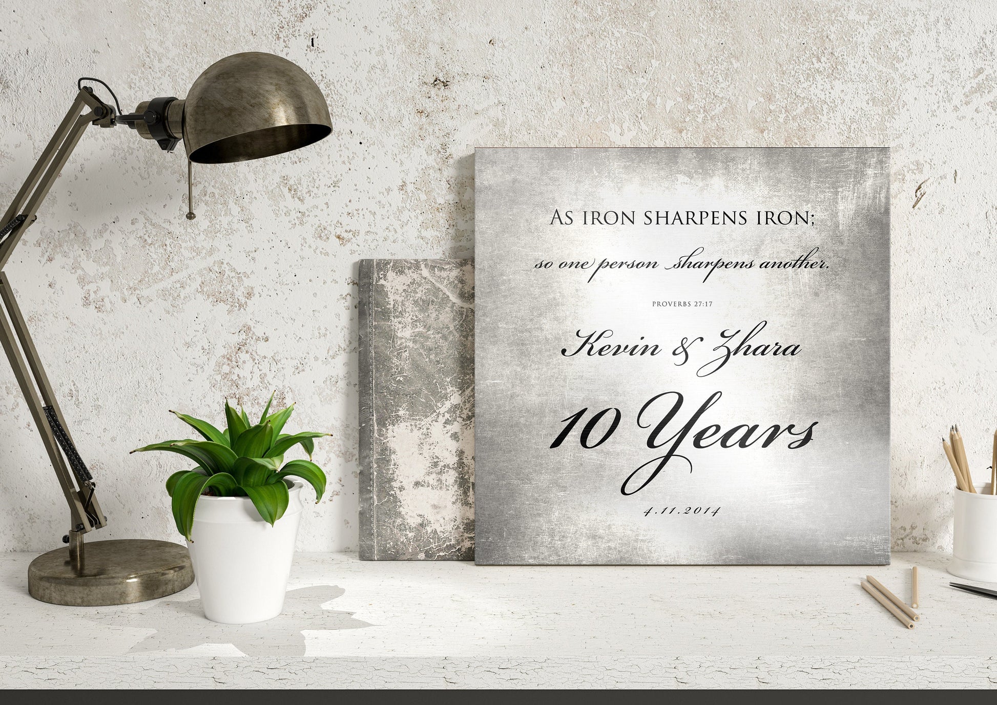 10 Years of Marriage plaque, Iron sharpens iron sign for couples - HoneycombProverbs - Signs - Tin Anniversary Gifts