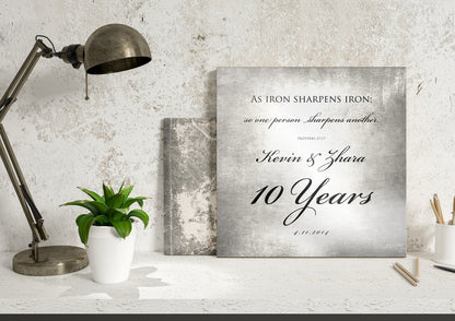 10 Years of Marriage plaque, Iron sharpens iron sign for couples - HoneycombProverbs - Signs - Tin and Aluminum Gifts