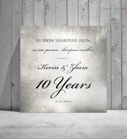 10 Years of Marriage plaque, Iron sharpens iron sign for couples - HoneycombProverbs - Signs - Tin and Aluminum Gifts