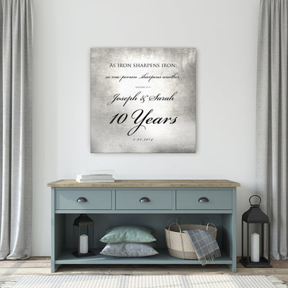 10 Years of Marriage plaque, Iron sharpens iron sign for couples - HoneycombProverbs - Signs - Tin and Aluminum Gifts