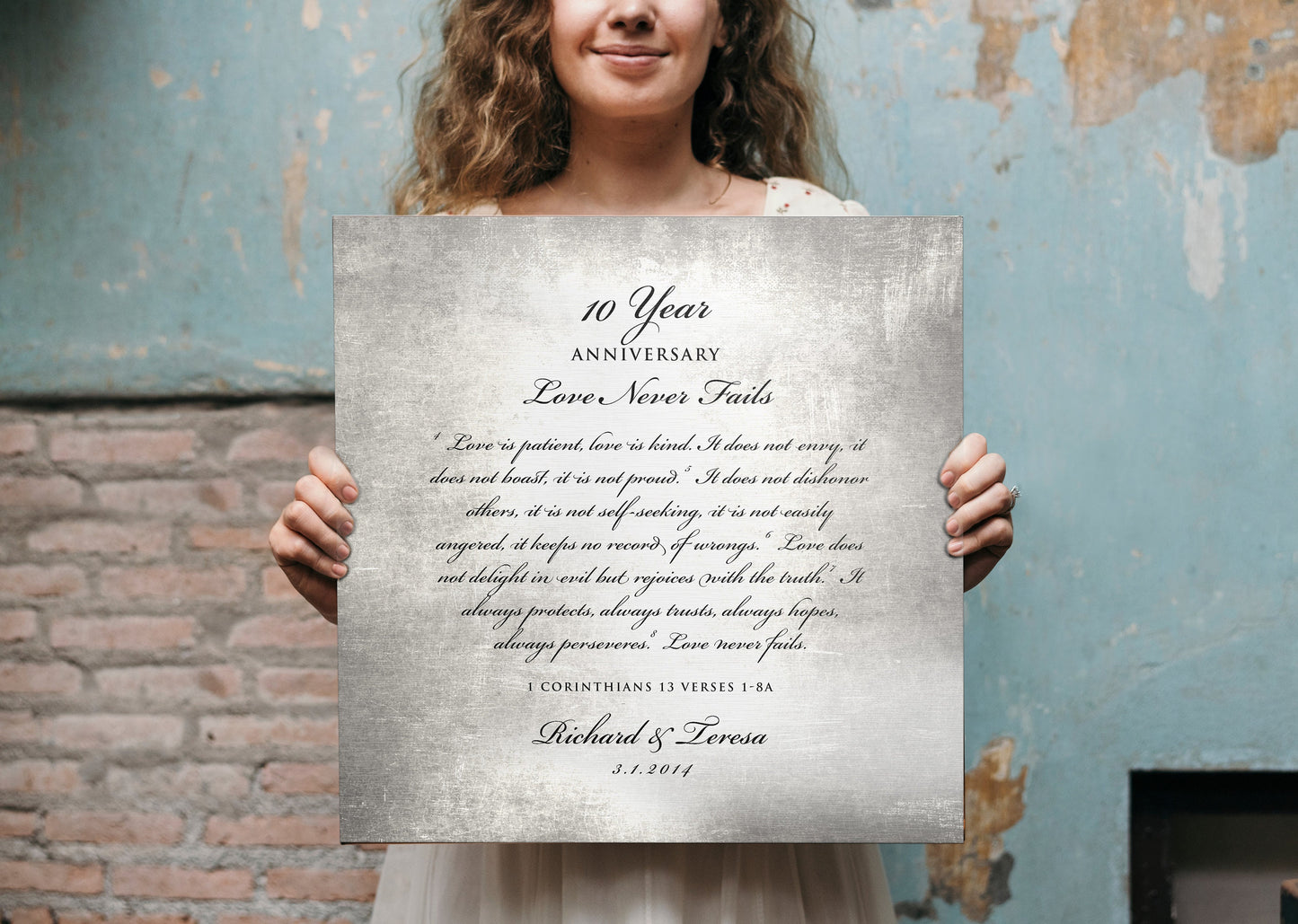 Love is patient, Love is kind, 10 Year Tribute Plaque - HoneycombProverbs - Signs - Tin Anniversary Gifts