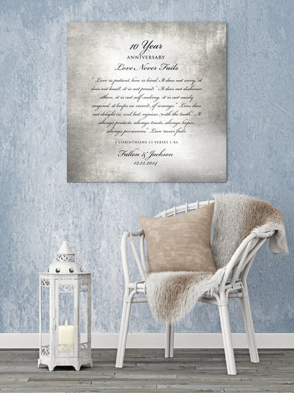 Love is patient, Love is kind, 10 Year Tribute Plaque - HoneycombProverbs - Signs - Tin and Aluminum Gifts