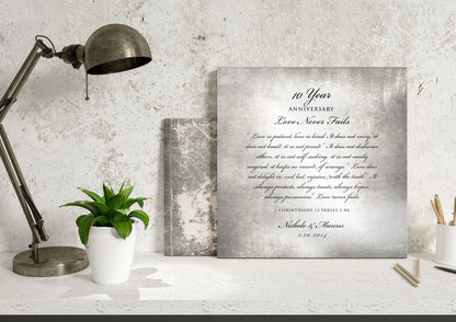 Love is patient, Love is kind, 10 Year Tribute Plaque - HoneycombProverbs - Signs - Tin and Aluminum Gifts