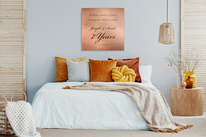 Copper Wedding Anniversary Sign, shown on the wall, 7th anniversary copper