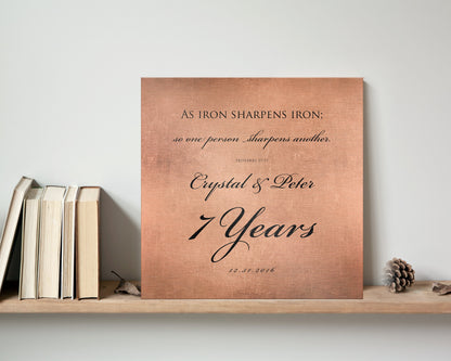 Copper Wedding Anniversary Sign, size and option view, 7th anniversary copper