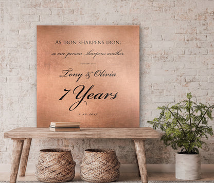 Copper Wedding Anniversary Sign, 7th anniversary copper scripture wall art by Honeycomb Proverbs