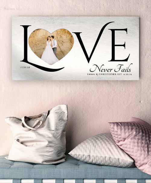 Personalized Love Decor with Photo, Love Never Fails Sign