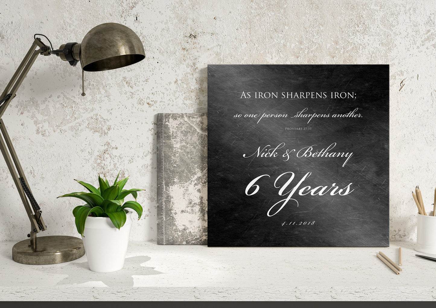 6 Year Anniversary Plaque, As iron sharpens iron Sign - HoneycombProverbs - Signs - Christian Wall Art