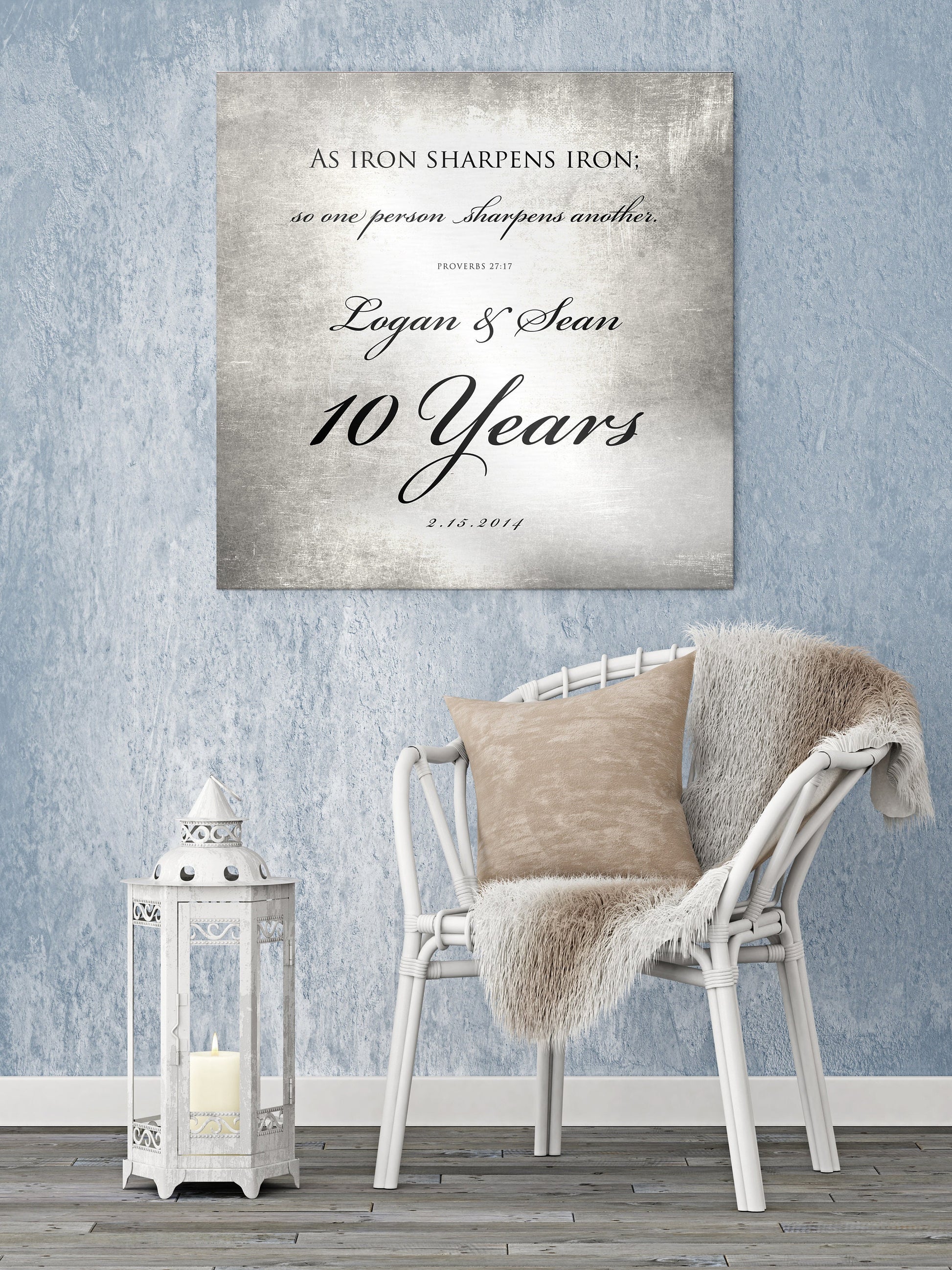 10 Years of Marriage plaque, Iron sharpens iron sign for couples - HoneycombProverbs - Signs - Tin Anniversary Gifts