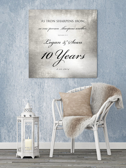 10 Years of Marriage plaque, Iron sharpens iron sign for couples - HoneycombProverbs - Signs - Tin and Aluminum Gifts