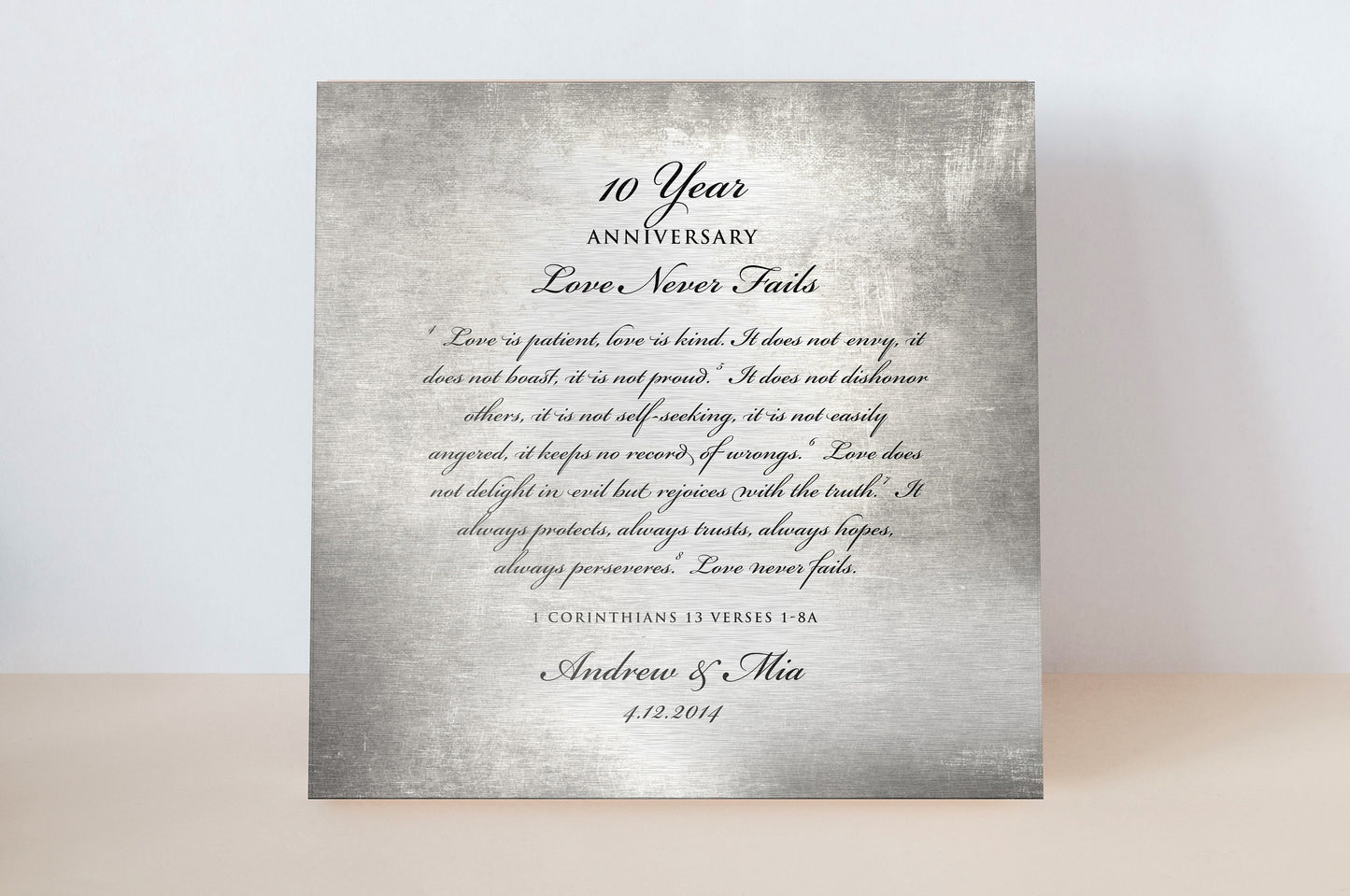 Love is patient, Love is kind, 10 Year Tribute Plaque - HoneycombProverbs - Signs - Tin Anniversary Gifts