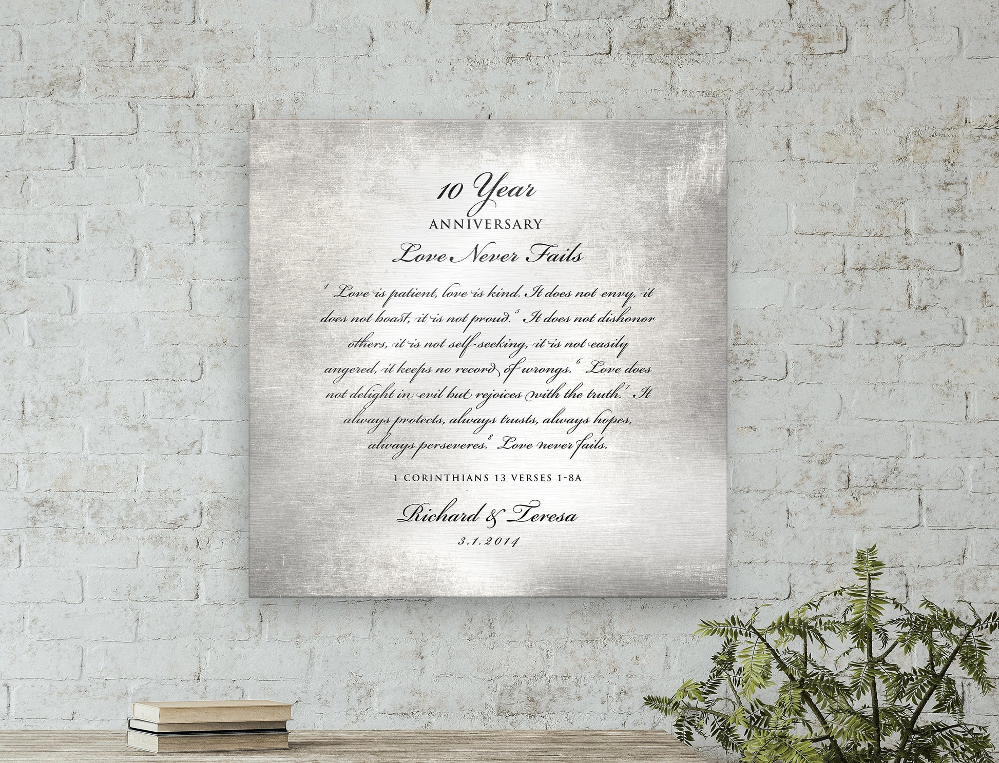 Love is patient, Love is kind, 10 Year Tribute Plaque - HoneycombProverbs - Signs - Tin Anniversary Gifts