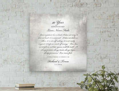 Love is patient, Love is kind, 10 Year Tribute Plaque - HoneycombProverbs - Signs - Tin and Aluminum Gifts