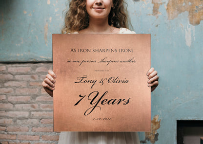 Copper Wedding Anniversary Sign, personalization detail, 7th anniversary copper
