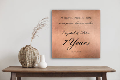 Copper Wedding Anniversary Sign, close-up detail, 7th anniversary copper