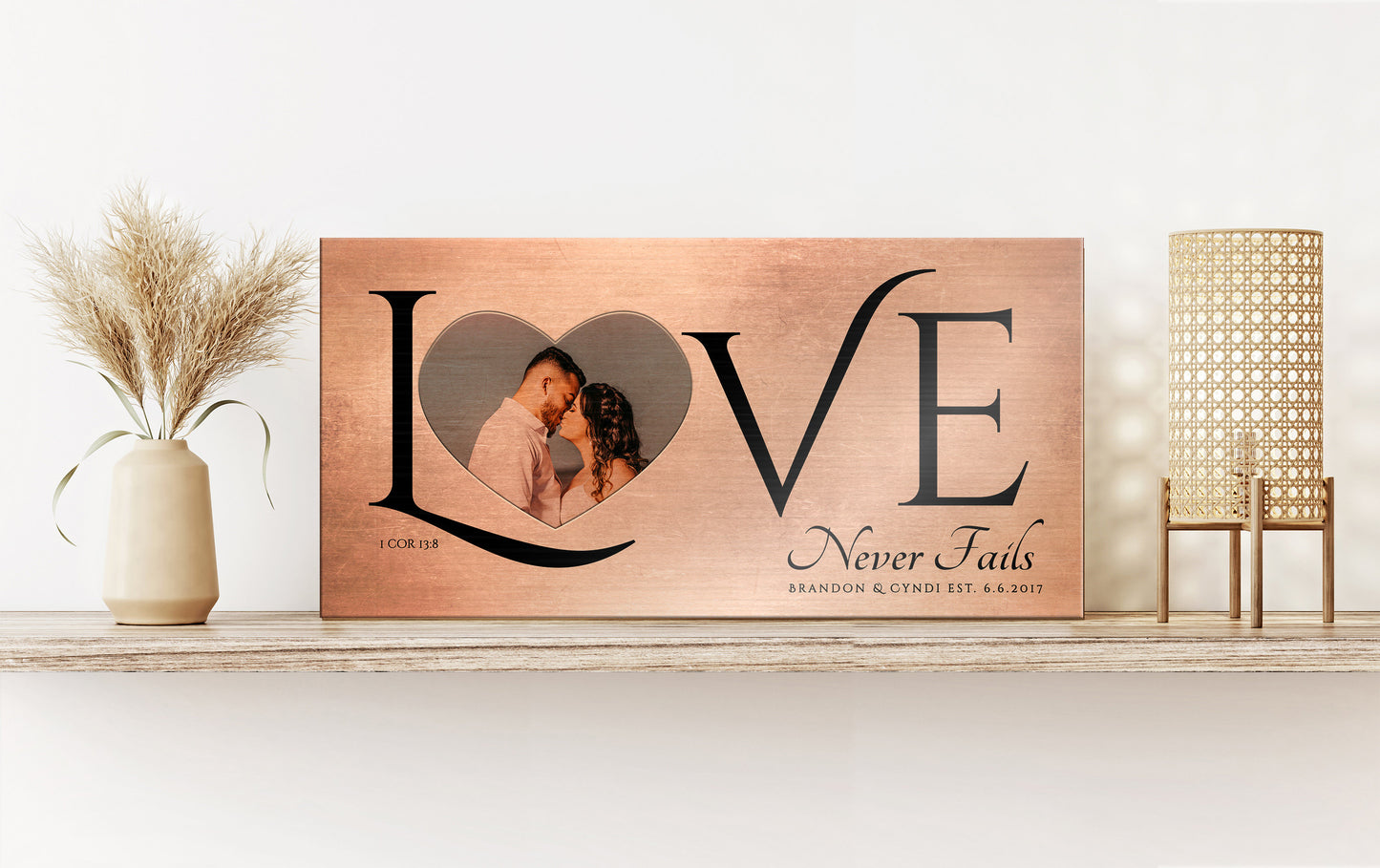 Personalized Love Decor with Photo, Love Never Fails Sign - HoneycombProverbs - Signs - Photo Plaques