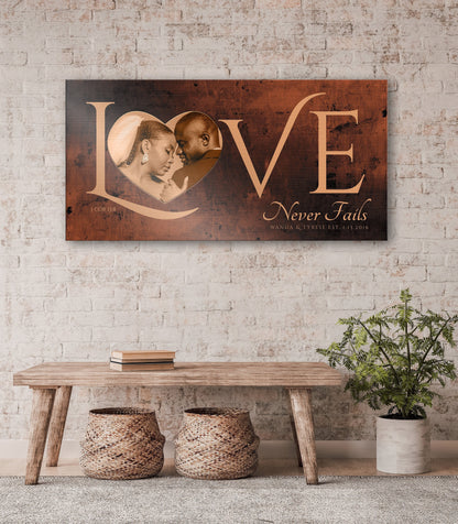 Love Never Fails Sign, Anniversary Gift for wife - HoneycombProverbs - Signs - Photo Plaques