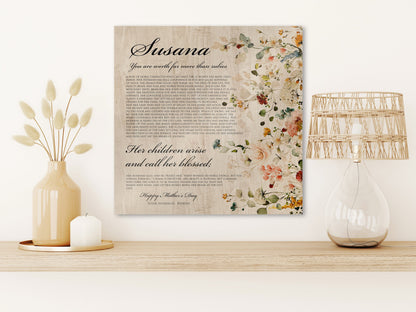 Proverbs 31 Personalized Keepsake, Womens Religious, Christian Wood Sign, 5th Anniverary gift for wife, Floral, Tribute to mother, Mom Gift