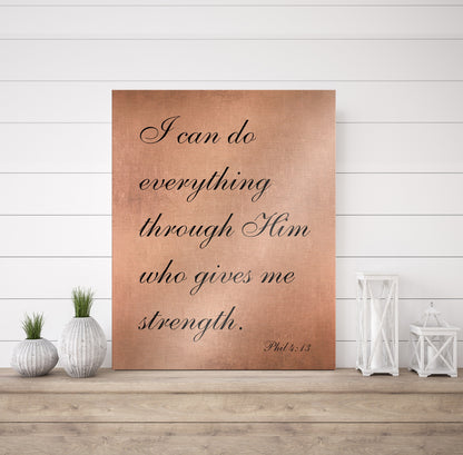 Rustic Personalized Bible Verse on Metal, close-up detail, iron, copper, bronze or tin anniversary
