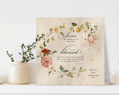 Her Children Call Her Blessed: Personalized Proverbs 31 Wood Plaque - HoneycombProverbs - Signs - Christian Wall Art