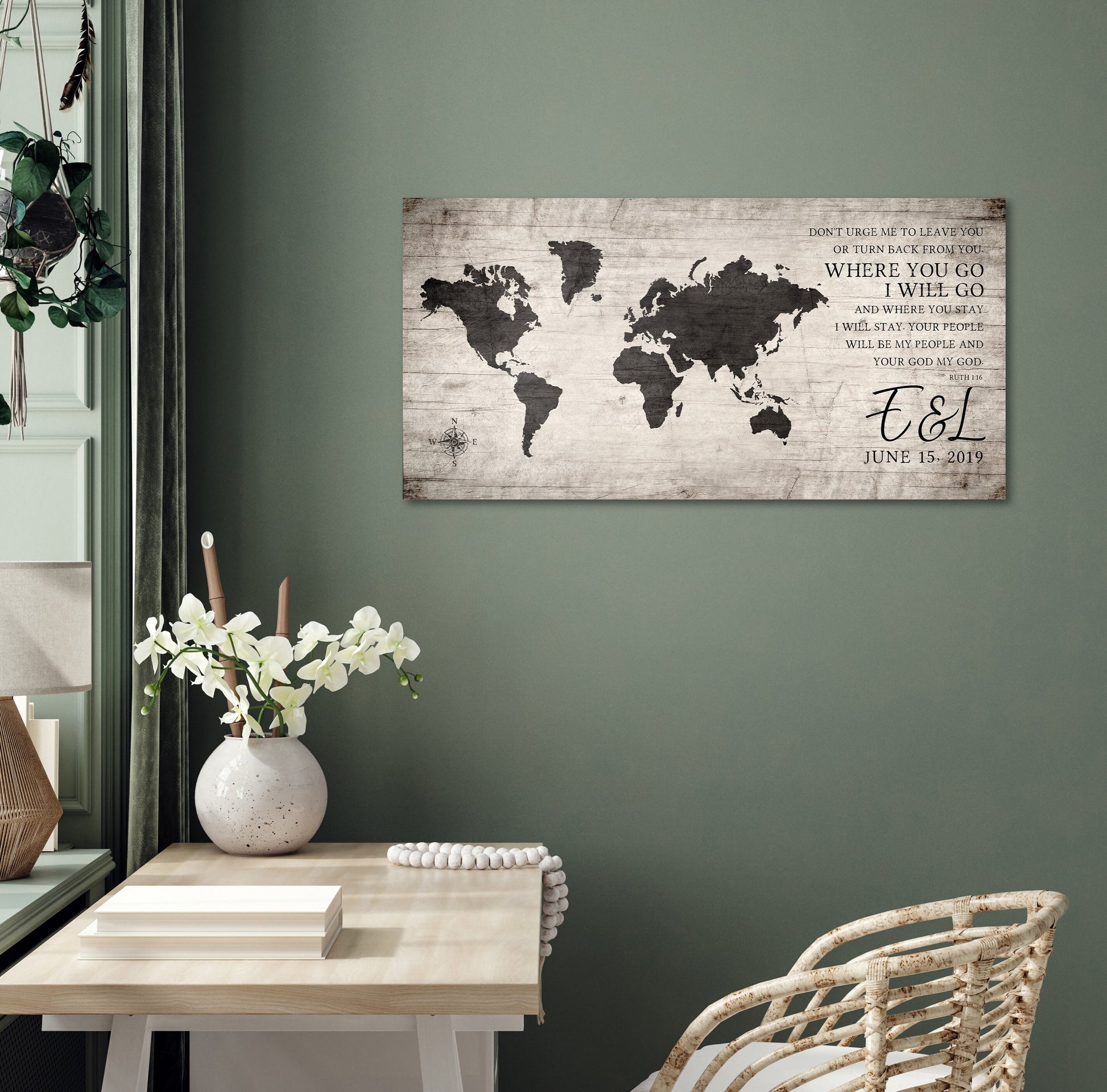Ruth 1:16 Personalized World Map Art - HoneycombProverbs - Signs - Christian Wall Art