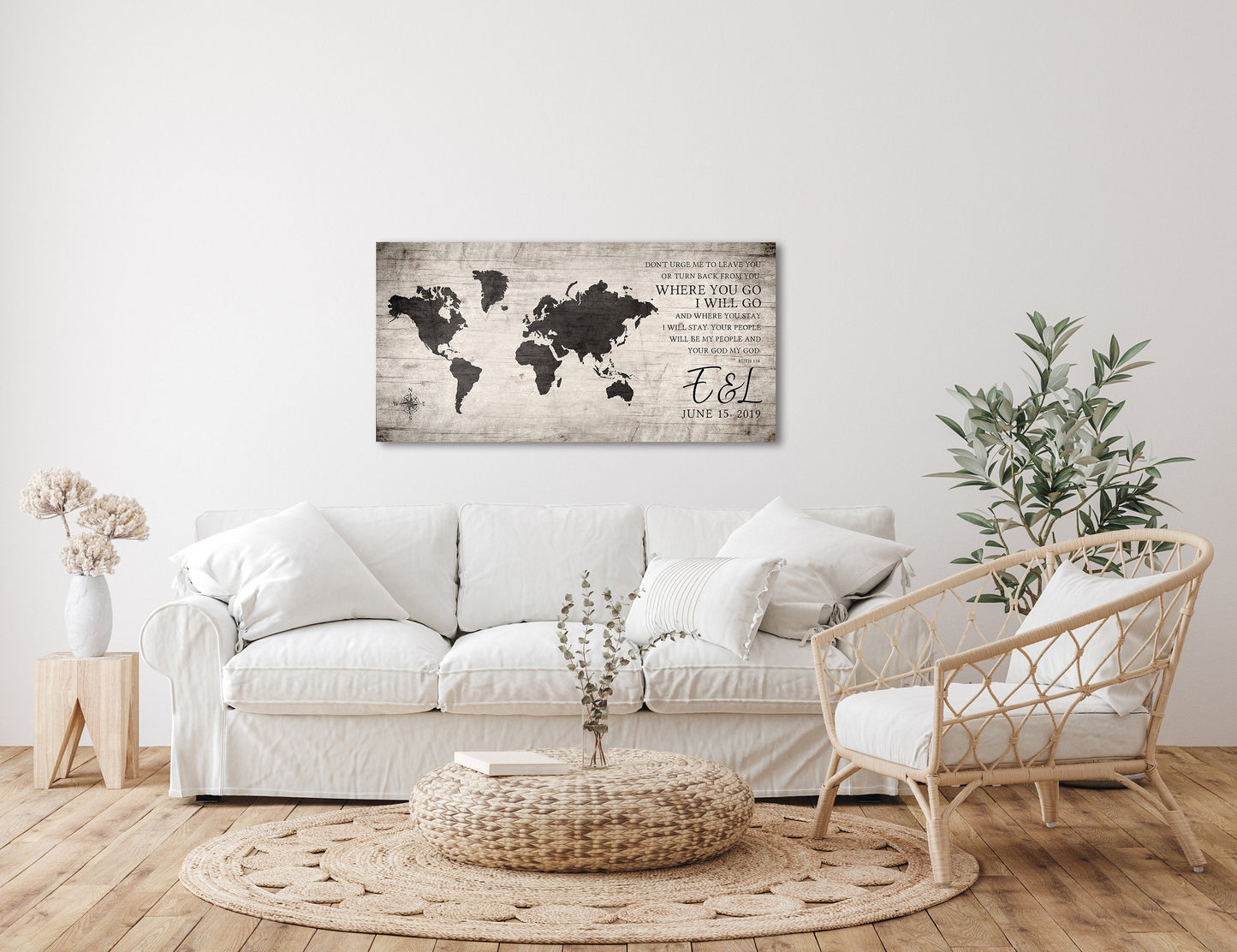 Where You Go, I Will Go: Personalized World Map Art - HoneycombProverbs - Signs - 5 year anniversary gifts