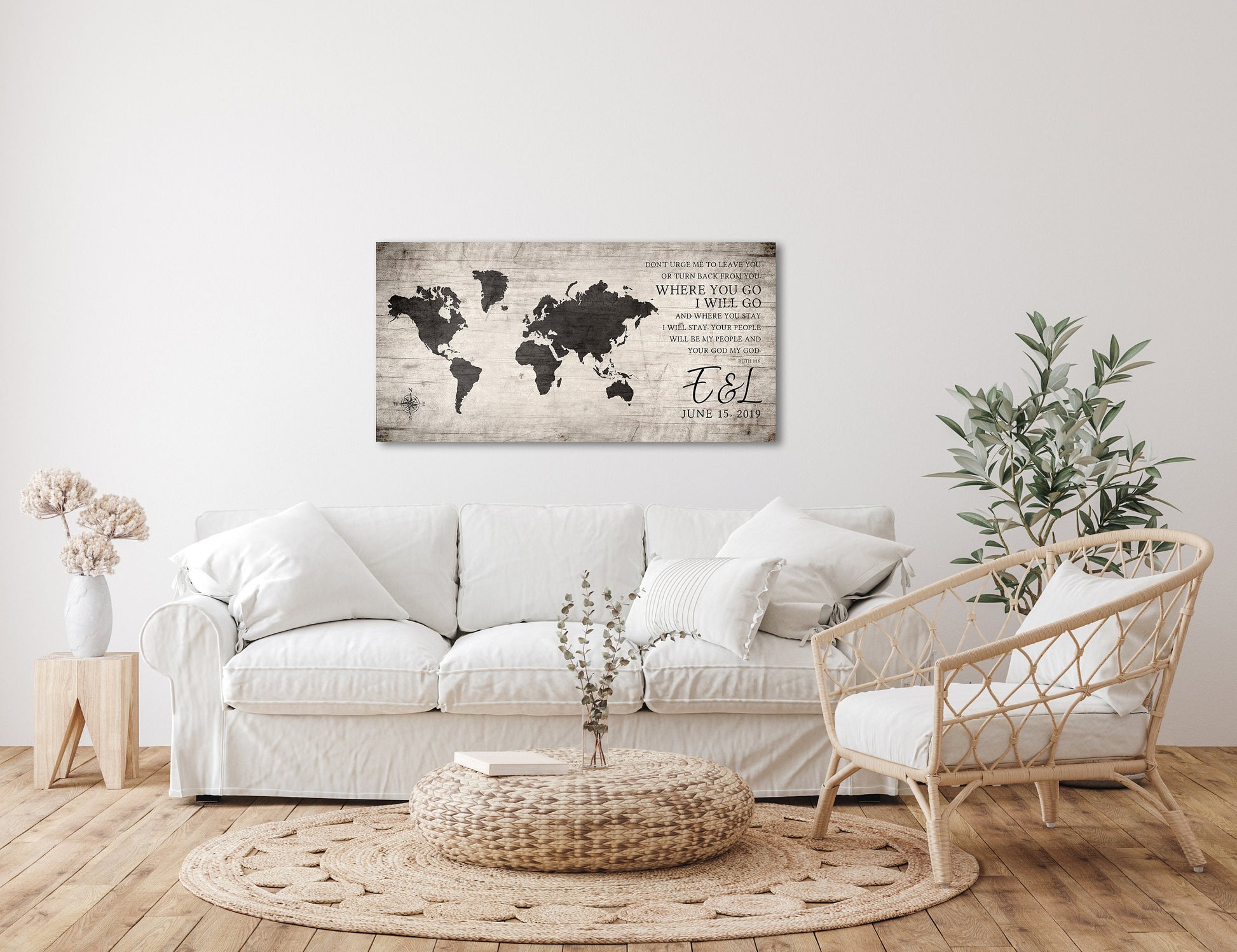 Where You Go, I Will Go: Personalized World Map Art - HoneycombProverbs - Signs - 5 year anniversary gifts
