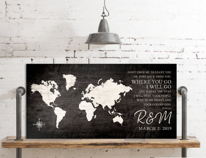 Ruth 1:16 Personalized World Map Art - HoneycombProverbs - Signs - Christian Wall Art