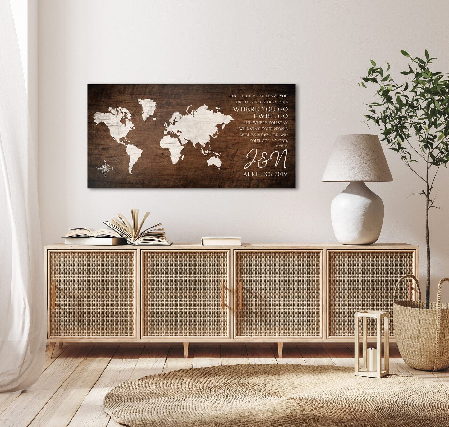Where You Go, I Will Go: Personalized World Map Art - HoneycombProverbs - Signs - 5 year anniversary gifts