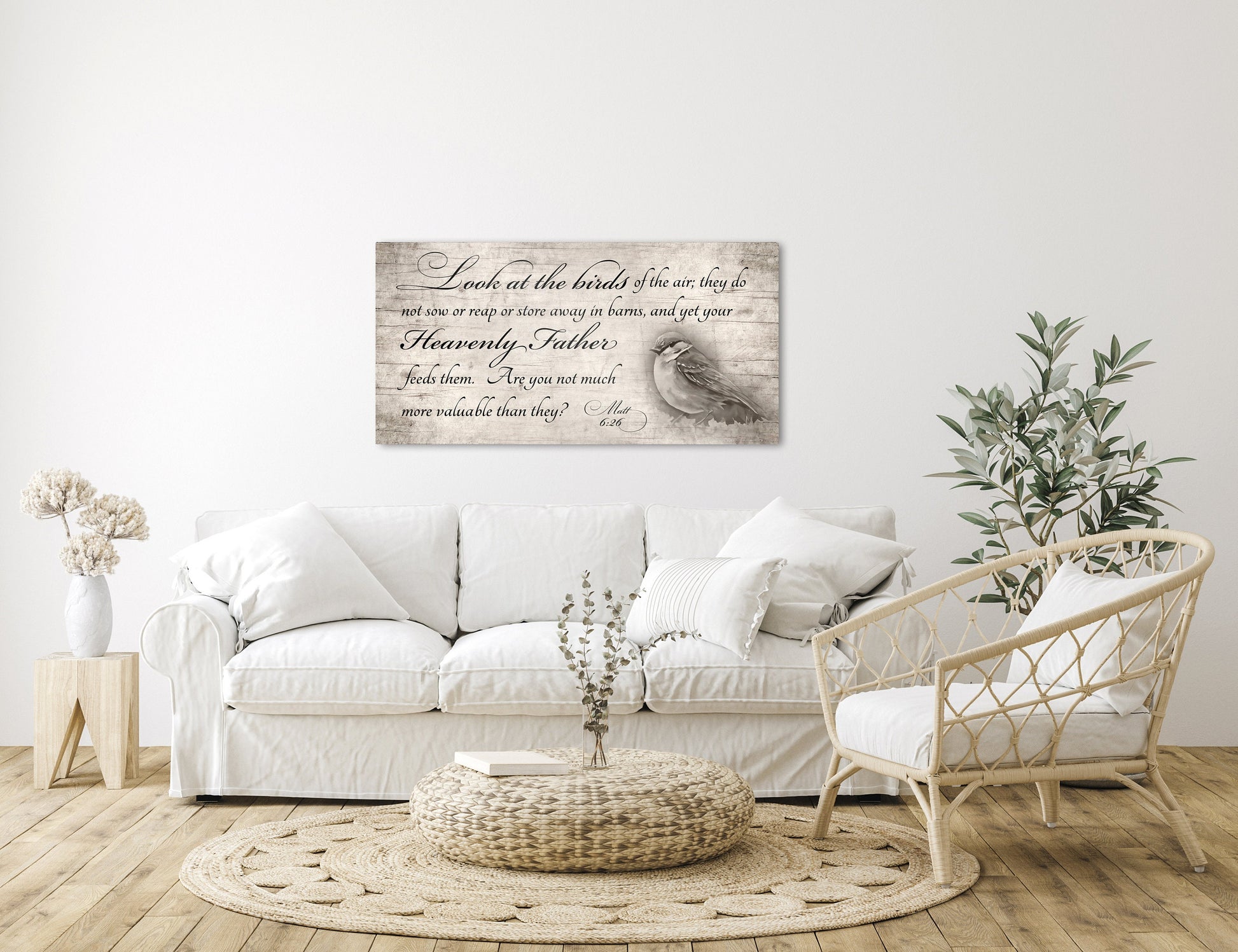 Personalized Matthew 6:26 Farmhous Sign: Look at the Birds - HoneycombProverbs - Signs - Christian Wall Art