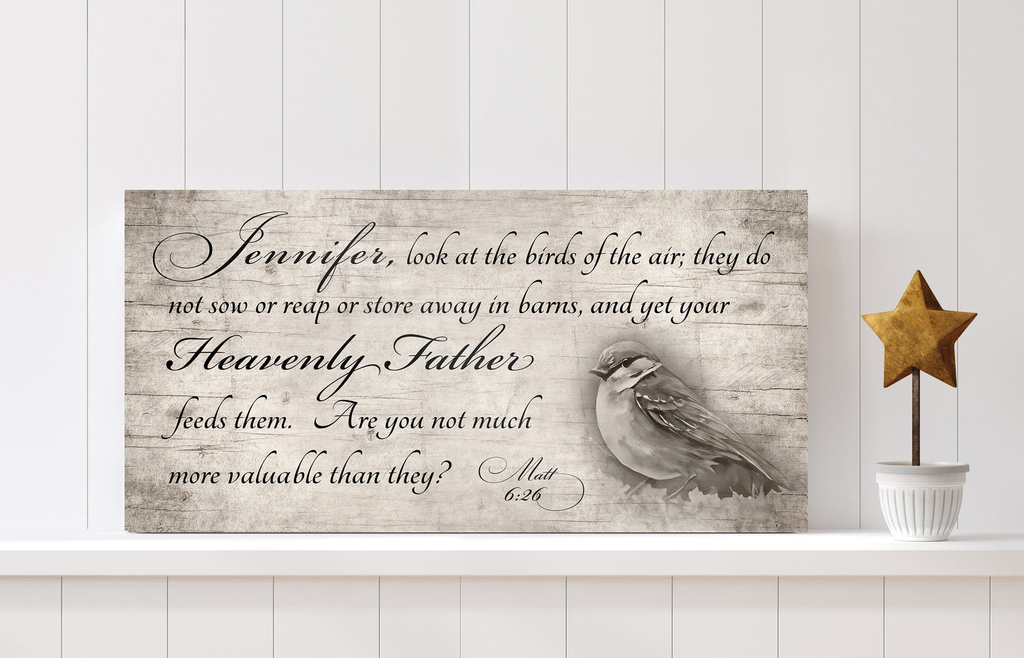 Personalized Matthew 6:26 Farmhous Sign: Look at the Birds - HoneycombProverbs - Signs - Christian Wall Art