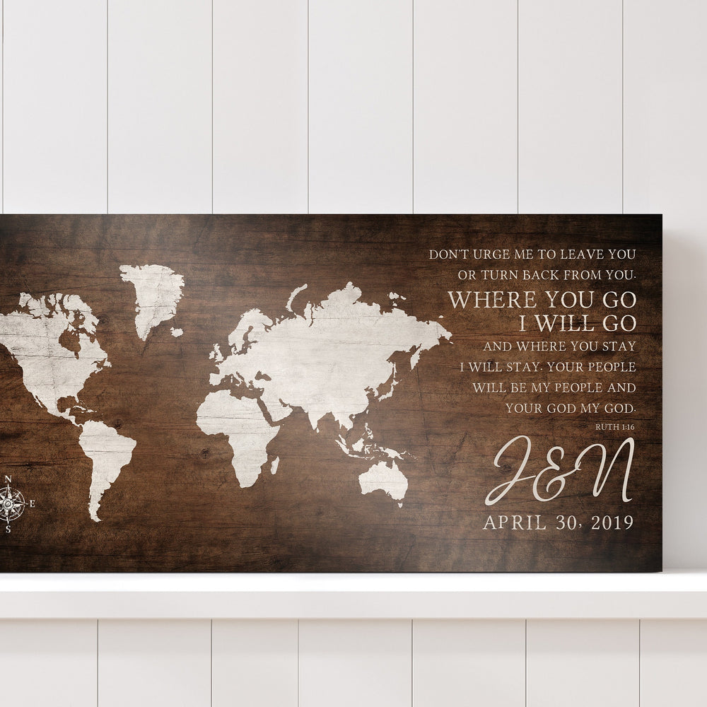 
                  
                    Christian Wedding Gift - Ruth 1:16 Wall Art for Couple - Christian Sign for Bedroom -Wood Anniversary - Map art for couple - Bedroom Art
                  
                
