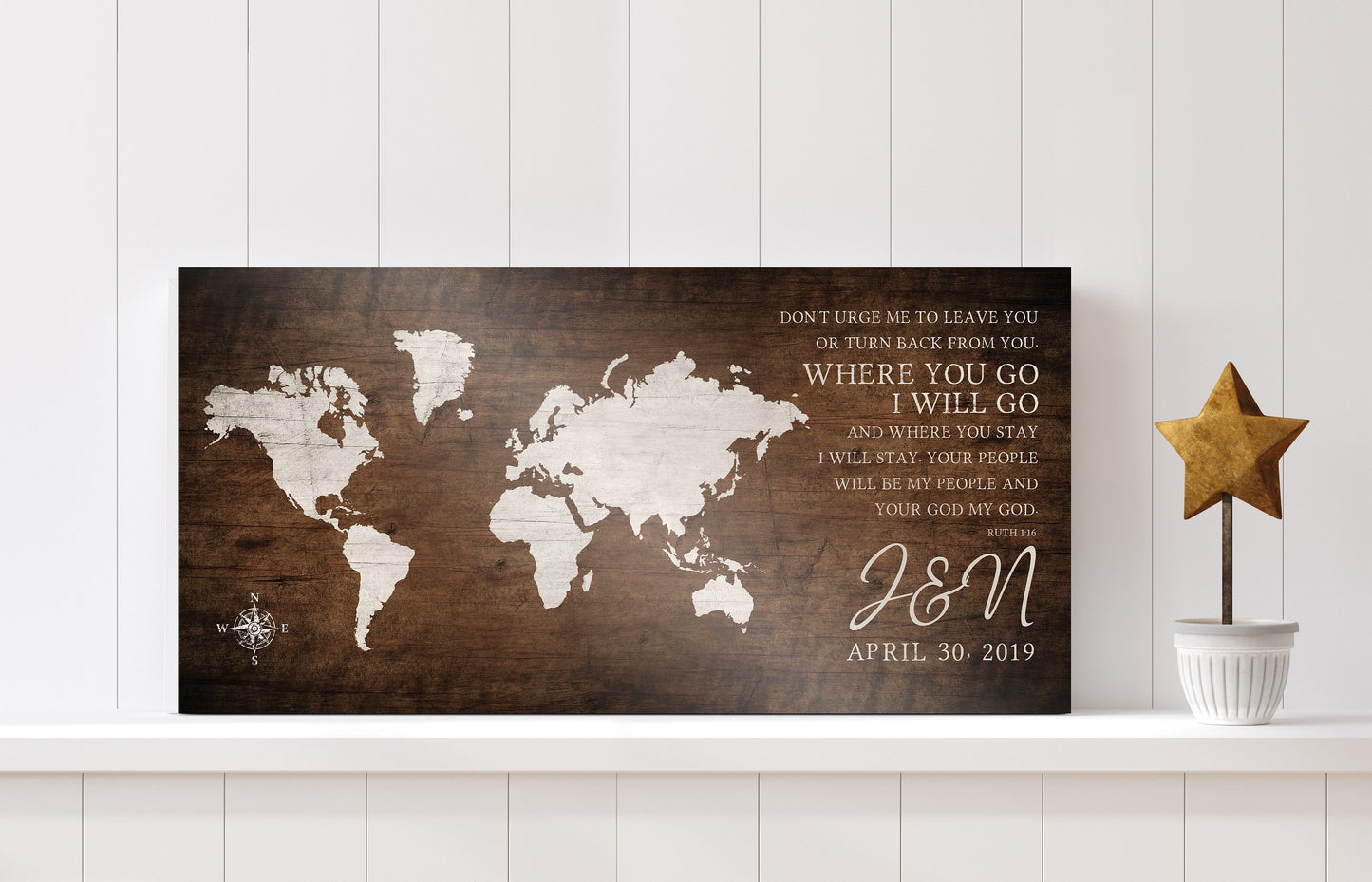 
                  
                    Christian Wedding Gift - Ruth 1:16 Wall Art for Couple - Christian Sign for Bedroom -Wood Anniversary - Map art for couple - Bedroom Art
                  
                