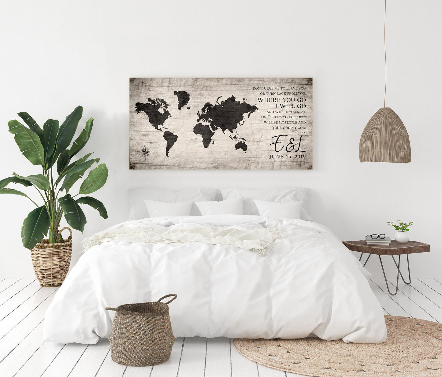Ruth 1:16 Personalized World Map Art - HoneycombProverbs - Signs - Christian Wall Art