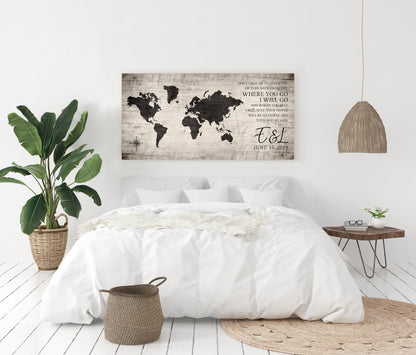 Ruth 1:16 Personalized World Map Art - HoneycombProverbs - Signs - Christian Wall Art