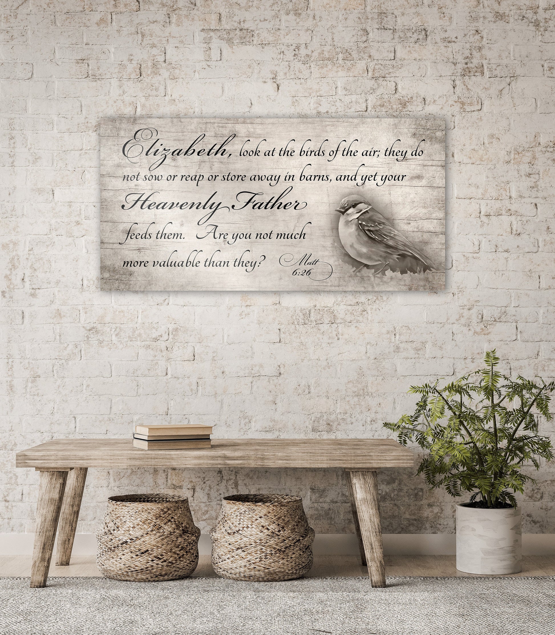 Personalized Matthew 6:26 Farmhous Sign: Look at the Birds - HoneycombProverbs - Signs - Christian Wall Art
