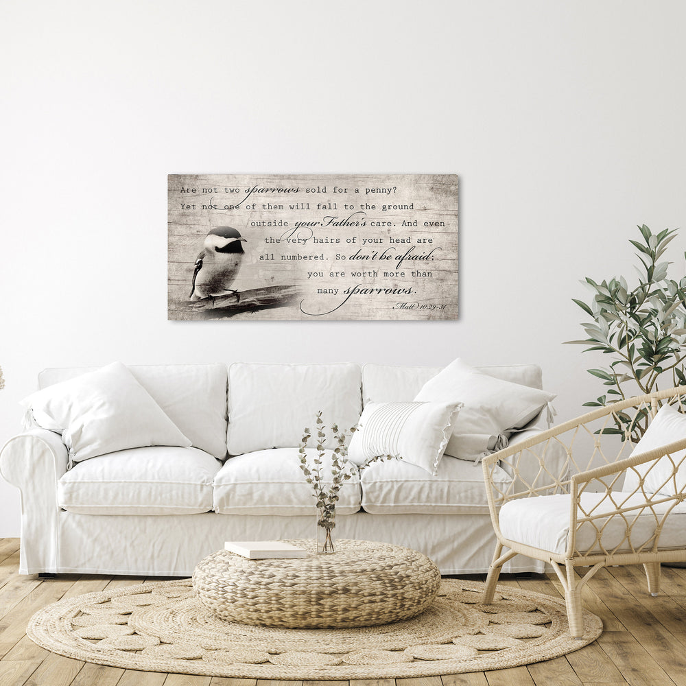 
                  
                    More than Many Sparrows, Matthew 10:29-31 Scripture Art, God's Protection, Christian Wall Decor, Encouragement decor, Wood sign with verse
                  
                