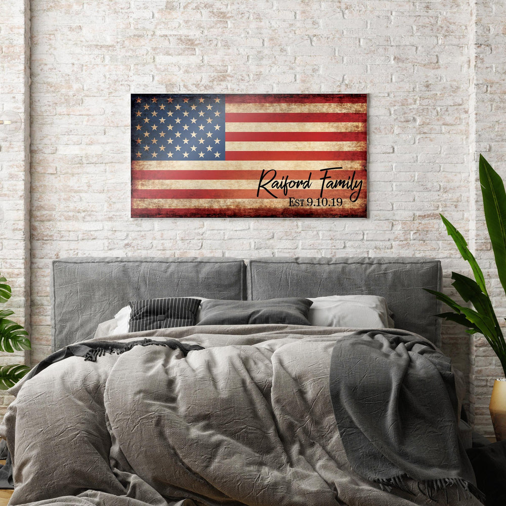 
                  
                    Personalized American Flag Sign, Rustic Patriotic Wall Art, Military Family, Housewarming Gift, Man Cave Decor, 5th year Anniversary Gift
                  
                