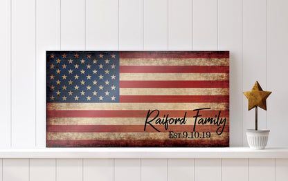 Our Flag, Our Family - Rutic Est. Sign on Wood - HoneycombProverbs - Signs - 5 year anniversary gifts